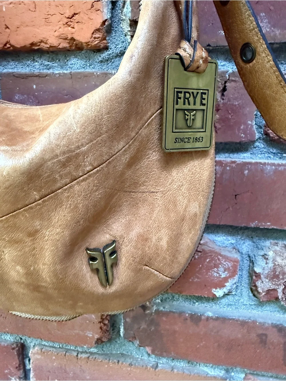 Frye Tan Leather Crescent Shoulder Bag with Adjustable Strap